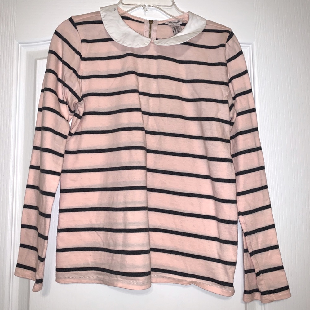 Forever 21 Girls pink/Grey Striped Long sleeve tee